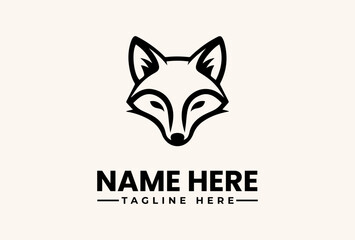 Obraz premium A minimalist vector illustration of a fox's head with placeholder text for a logo or brand identity on a plain background.