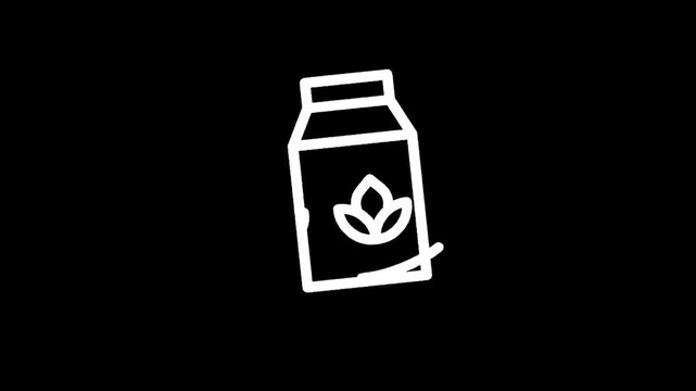 Simple line art icon of a carton with a leaf symbol, representing natural products