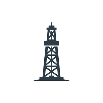 Simple black oil rig derrick icon isolated on white