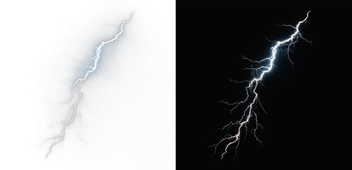 White lightning arcs flash across the night, radiating electricity, light, and energy. Bolts strike with danger and thunder echoes. PNG format captures dramatic storm electric power overlay bolt