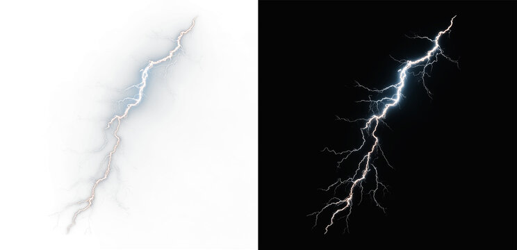 White lightning arcs flash across the night, radiating electricity, light, and energy. Bolts strike with danger and thunder echoes. PNG format captures dramatic storm electric power overlay bolt