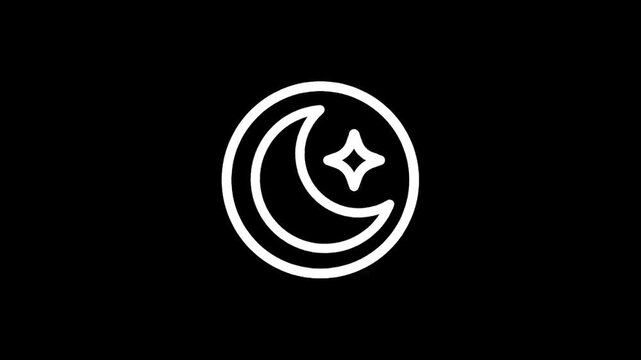 Simple white crescent moon and star icon on a black background, representing night or sleep