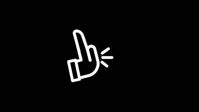 Simple white line drawing of a hand showing the middle finger on a black background
