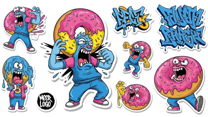 Cartoon characters with donuts vector illustrations for design and print © conell