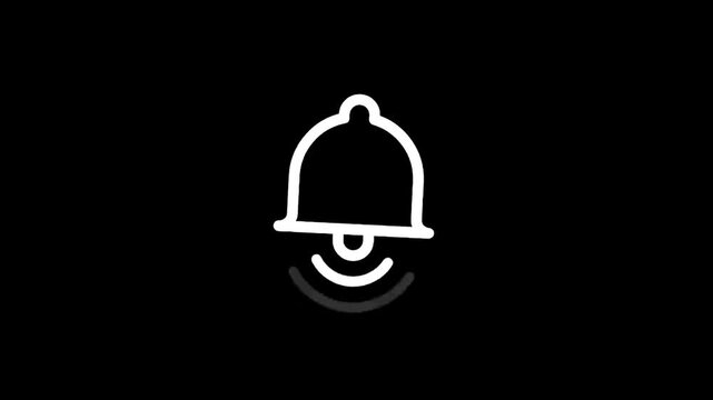 Simple hand-drawn bell icon with sound waves on a black background
