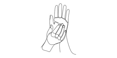 Obraz premium Illustration of the hand washing step involving rubbing palms together with interlaced fingers
