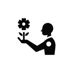 Cyborg silhouette holding glowing flower illustration