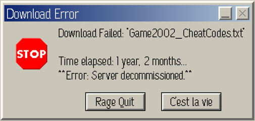 Humorous pixel art pop-up window with a download error message and retro computer aesthetic. Funny concept for tech and gaming themes. Vector illustration. © ad_stock
