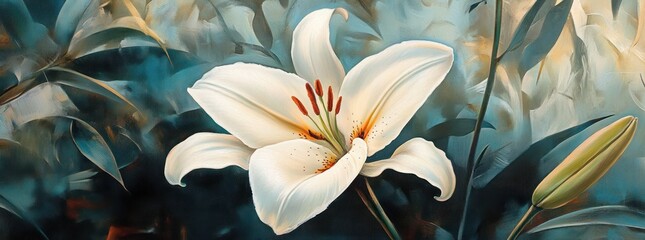 White Lily Flower in Blooming Garden.