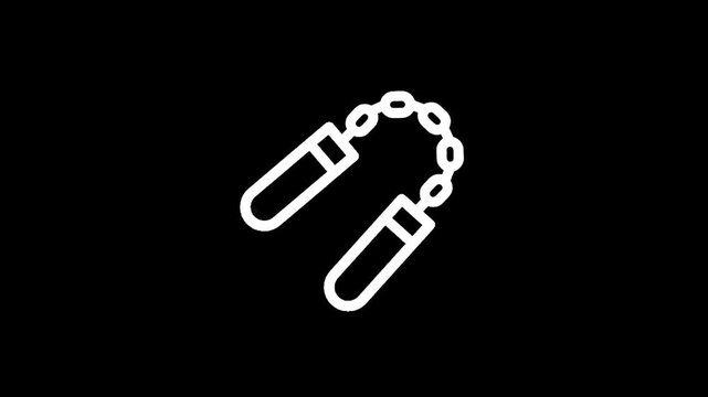 Iconic white outline of nunchucks on a stark black background, representing martial arts and combat