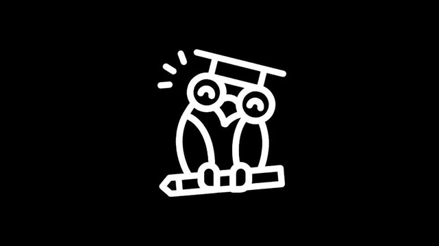 Two wise owls wearing graduation caps perched on a pencil, symbolizing education and knowledge