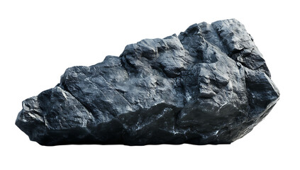 Obraz premium A photorealistic of a rugged dark gray rock with a rough texture and uneven surface isolated on a transparent background