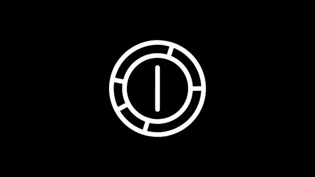 Minimalist white icon of a circular progress bar with a vertical line in the center on black background