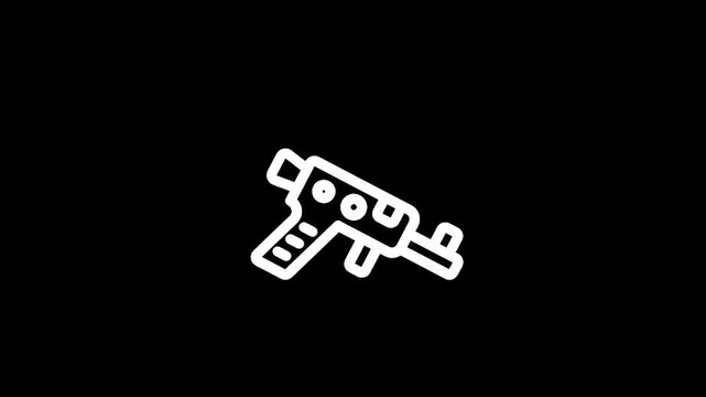 Simple line art icon of a submachine gun on a black background