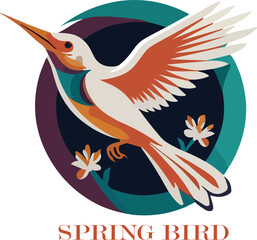 Fototapeta premium spring flower and flying bird logo icon vector white background .