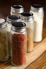 Closeup Details of Glass Containers for Kitchen Spices