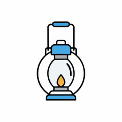 Fototapeta premium Blue and Silver Vintage Lantern with a Flame Illuminated Against a White Background.