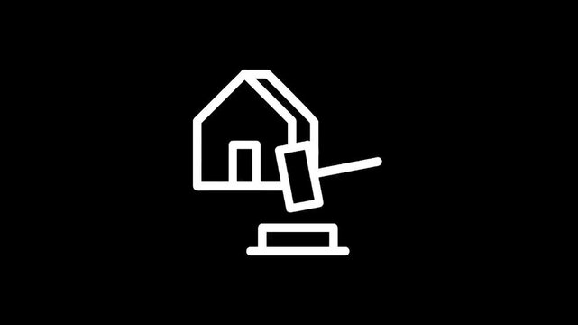 House auction icon with gavel striking a block, symbolizing real estate sale and bidding