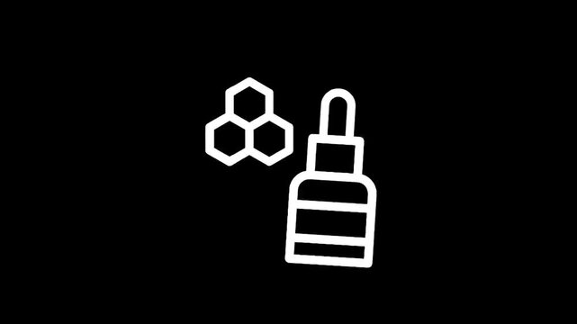 Icon of a dropper bottle and molecular structure, representing science and skincare innovation