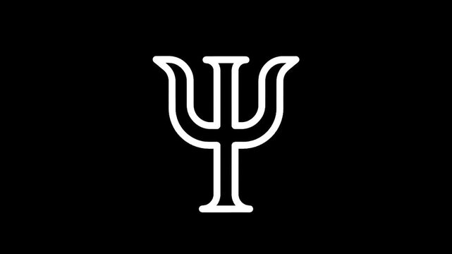 White psi symbol on a black background representing psychology and mental health concepts