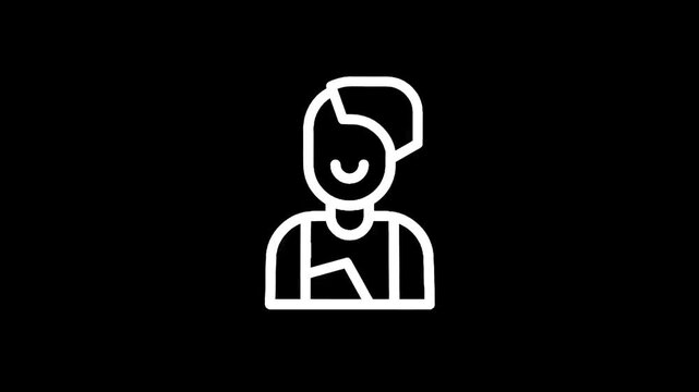 Stylized icon of a person with a mohawk hairstyle and a smiling face