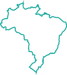 Fototapeta premium Outline map of Brazil in teal on a white background