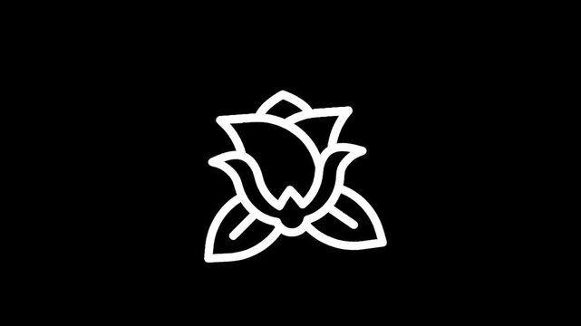 Elegant white line art rose icon on a stark black background, symbolizing beauty and simplicity
