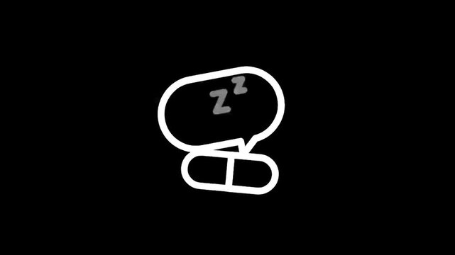 Stylized icon of a pill with a speech bubble indicating sleep