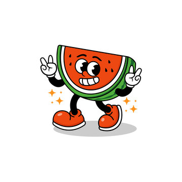 Cute Watermelon Character Cartoon Vector Illustration