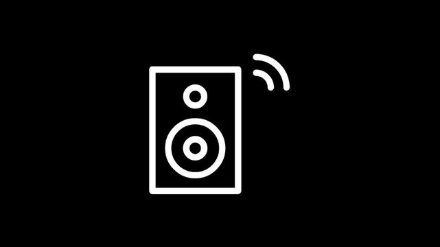Wireless speaker icon with signal waves on a black background, representing audio transmission