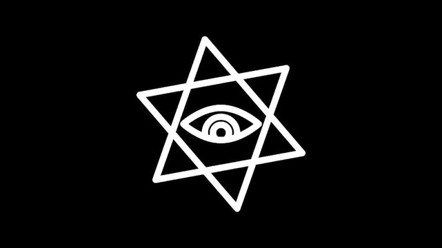 The Eye of Providence within a Star of David symbol on a black background