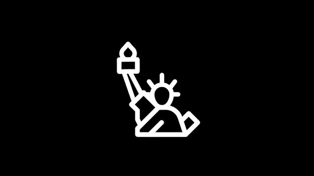 Stylized white outline of the Statue of Liberty holding a torch against a black background
