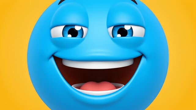 Cheerful blue emoji faces moving video montage.