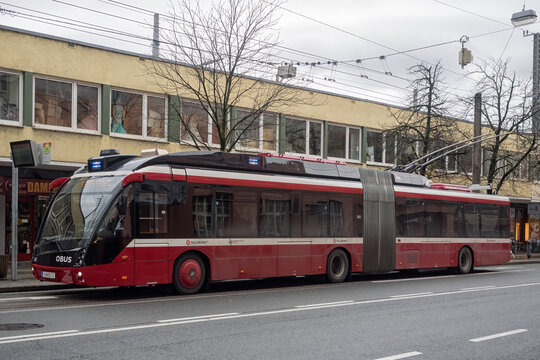 SALZBURG, AUSTRIA - DECEMBER 05, 2017:  Solaris Trollino "MetroStyle" trolleybus