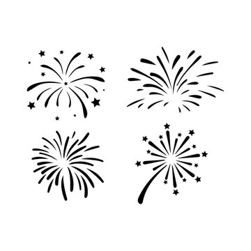Fireworks Silhouette Set. Celebration Burst and Sparkle Vector Illustration