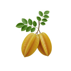 Floating Star Fruit and Leaves, isolated on a transparent background