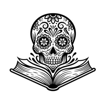 Day of the Dead sugar skull and open book, cut-out transparency