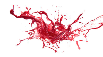 Red liquid splashing dynamically isolated on transparent background