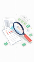 HR Recruiting and Talent Search: Flat Vector Illustration with a Magnifier.