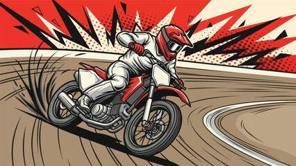 Motocross rider on motorcycle racing on track with speed graphic © Muh