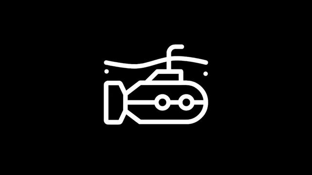 Simple line art icon of a submarine submerged in water on a black background