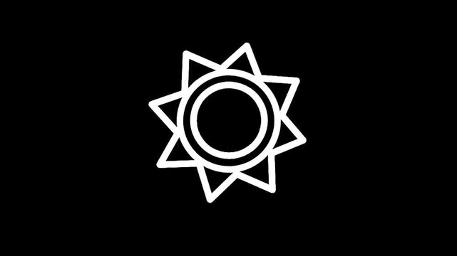 Simple white sun icon with eight rays on a black background