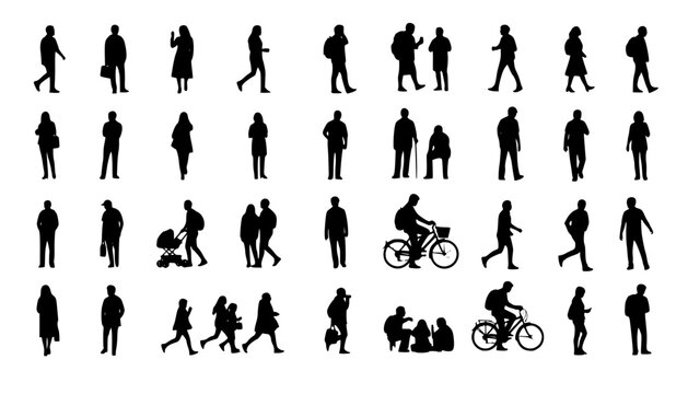 Silhouettes of people for digital model of architecture and urbanism Vector illustration