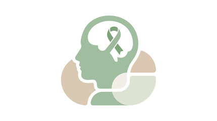 Obraz premium Stylized profile of a human head with a visible brain containing an awareness ribbon, symbolizing mental health and support.
