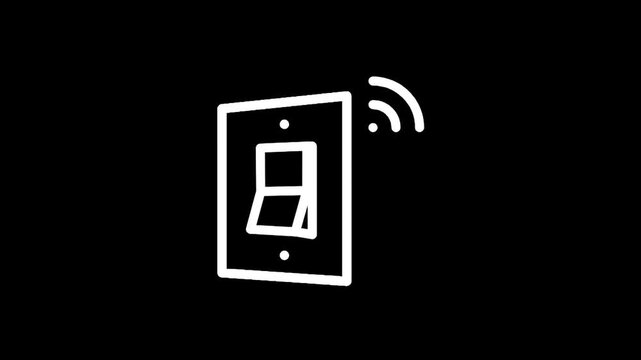 Smart light switch icon with wireless signal waves on a black background
