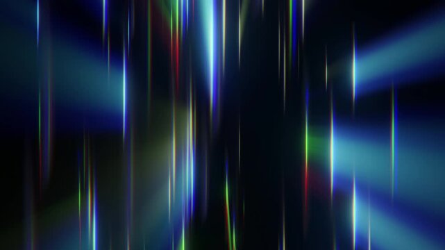 Abstract neon vertical light streaks seamless loop background. Vibrant colorful prism rays on black backdrop. Energetic motion for music videos club visuals tech themes. High quality footage.