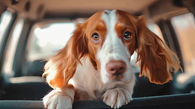 Dog's Journey: A captivating portrait of an adorable dog eagerly anticipates a road trip, peering out from the car with innocent eyes. Capturing the thrill of travel and companionship.