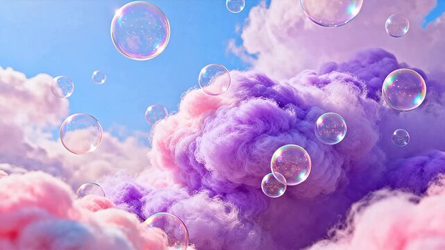 Colorful clouds and floating bubbles