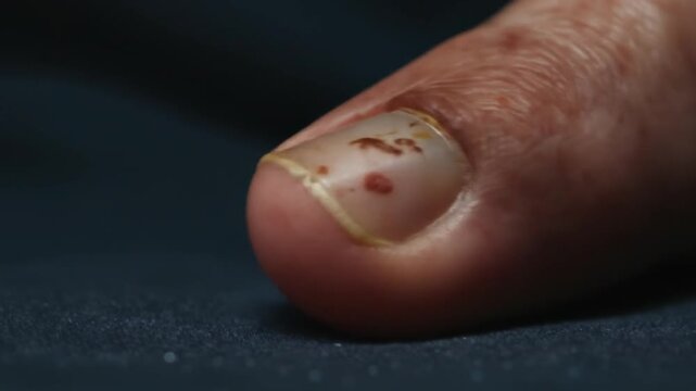 Close up of a toe with a damaged nail, medical condition.