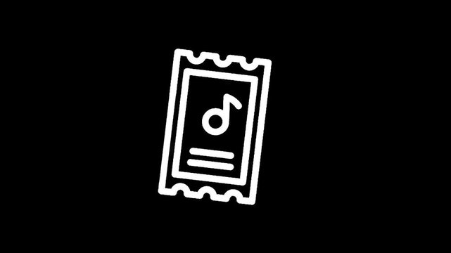 Simple icon of a concert ticket with a musical note symbol on a black background
